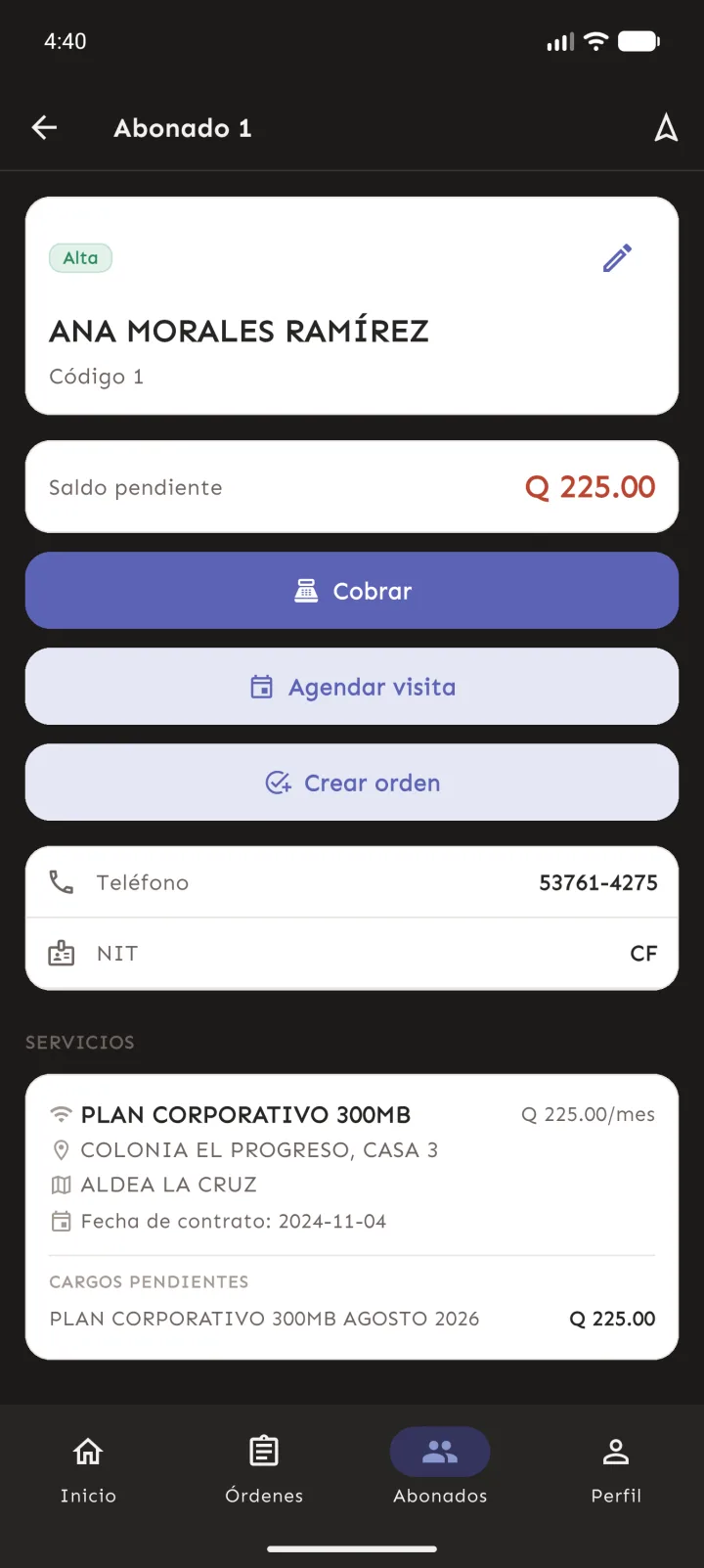 Detalle de abonado