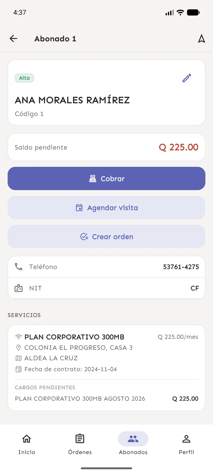 Detalle de abonado